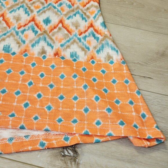 Womens Weekend Suzanne Betro Tribal Print Size M Top Shirt Tunic Orange Blue - Picture 2 of 4